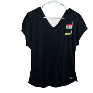 Nike T-Shirt Women's Large Black Textured Dri-Fit Double V Short Sleeve Active